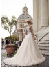 Beaded Ivory Lace Champagne Tulle Wedding Dress